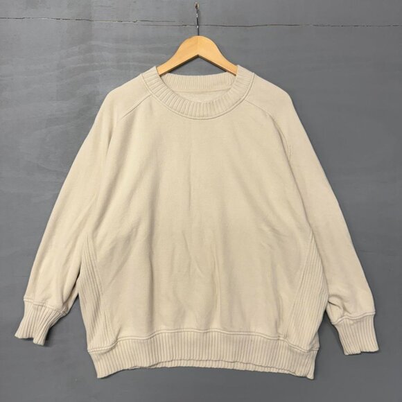Aerie Cute Pleated Sleeve Crewneck Sweatshirt Cream Oversized Medium - Picture 3 of 5